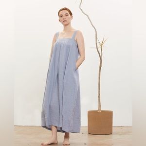 Black Crane Lavender Linen Wide Leg Jumpsuit